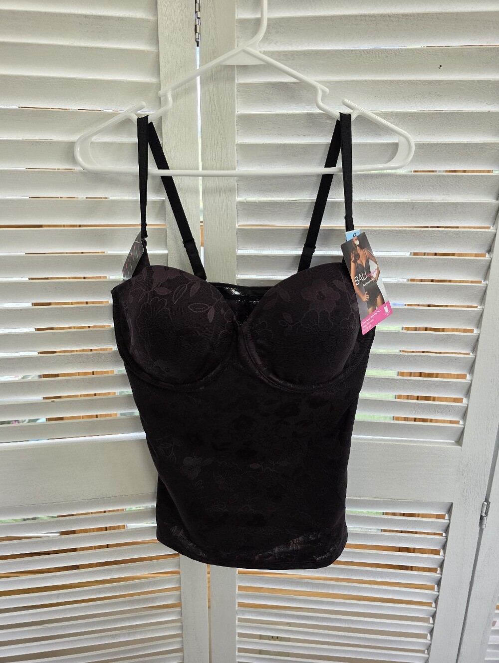 Bali PowerShaper Black Floral Lace Torso Bodysuit Tummy Control Size 40C